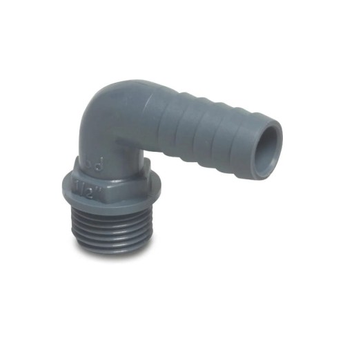 PVC-U Kolano 90° przejściowe PP 1/2" x 16 mm GZ x podłączenie węża 6bar szary 0330252